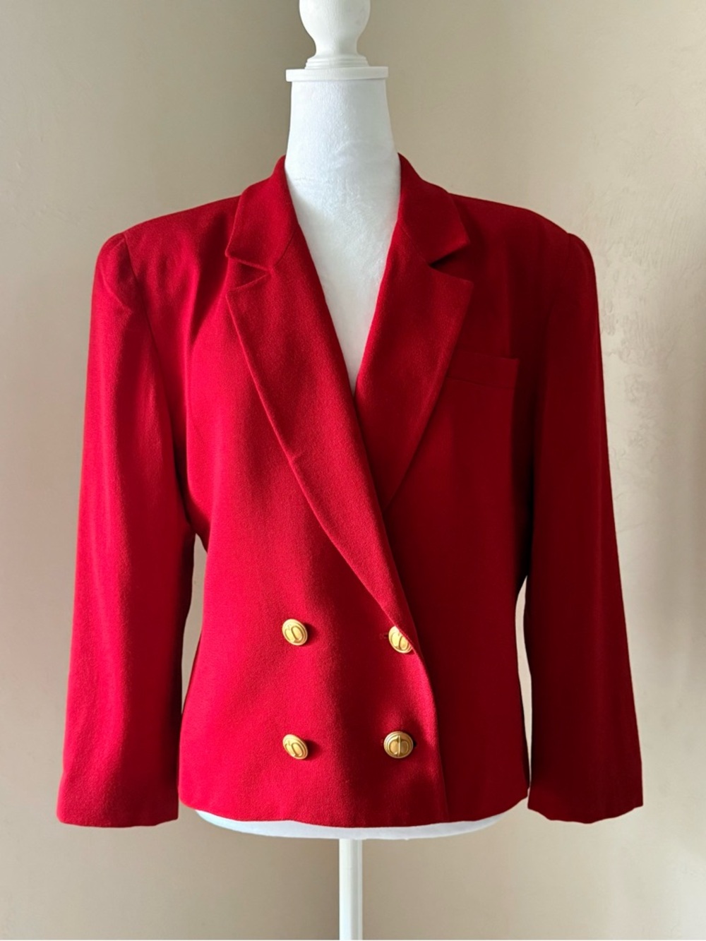 Vintage Christian Dior Red Wool Double-Breasted Blazer 12 P